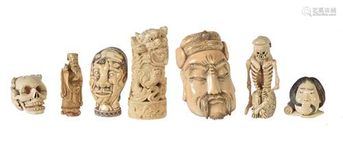 A group of seven Japanese ivory Okimono