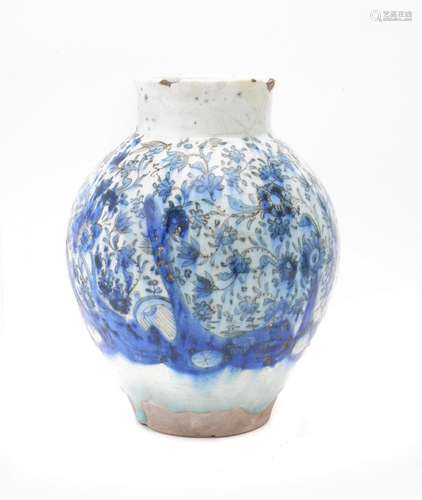 A Qajar blue and white fritware vase