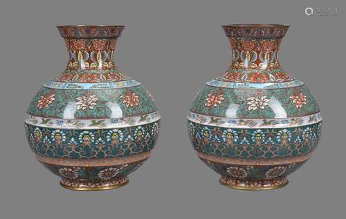 A Pair of Japanese Cloisonné Enamel Vases