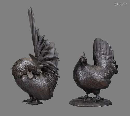 A Japanese Bronze Model of a Hen