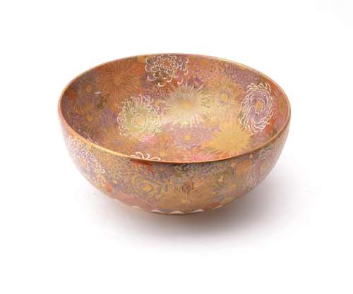Choshuzan: A Large Satsuma Pottery Bowl of deep circular form resting on a short footrim