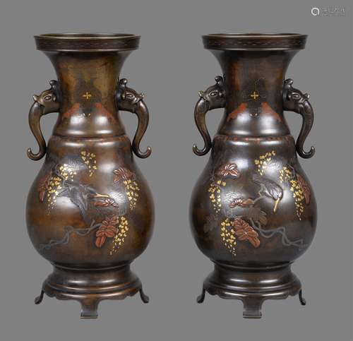 A Pair of Japanese Bronze Vases