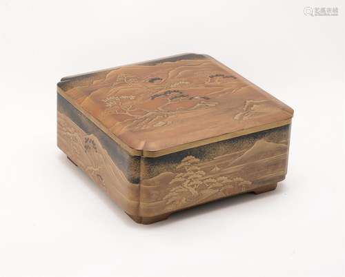 A Japanese Lacquer Box and Cover of square section with indented corners