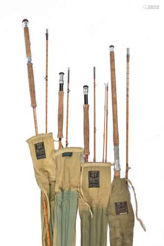 Hardy Bros. Alnwick; four various split-cane fishing rods