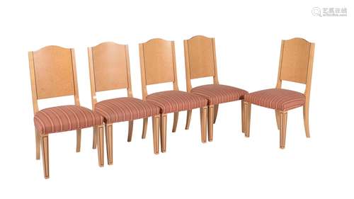 David Linley, Pimlico, a set of ten bird's-eye sycamore and American walnut inset dining chairs