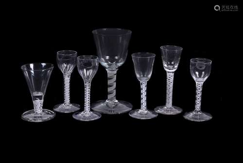 Seven various opaque-twist wine glasses