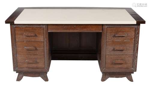 A French Art Deco limed oak desk