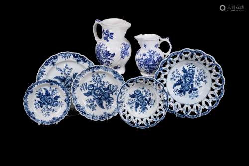 A selection of English blue and white printed 'Pinecone' pattern porcelain
