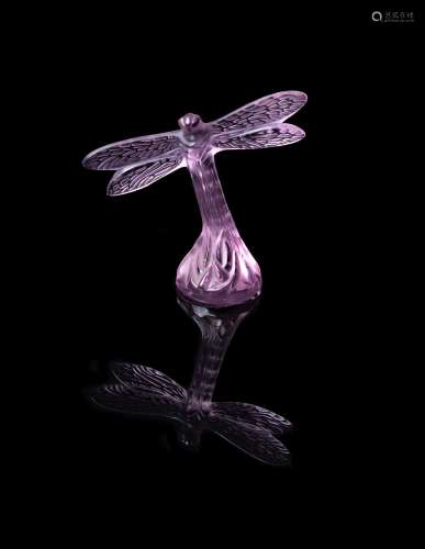 Lalique, Cristal Lalique, Libellule, a pink glass figure (cachet)