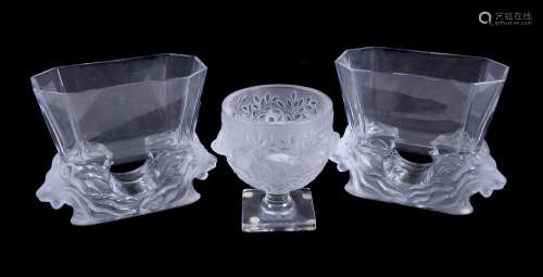 Lalique, Cristal Lalique, Venise, a pair of clear and frosted vases