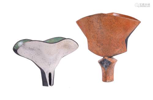 Elizabeth Raeburn (b. 1943), two raku glazed stoneware spade vases