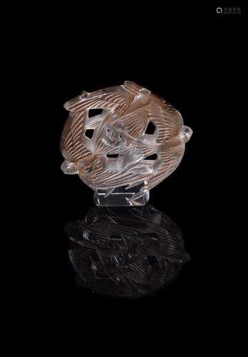 Lalique, René Lalique, Hirondelles, a brown stained clear glass figure group (cachet)