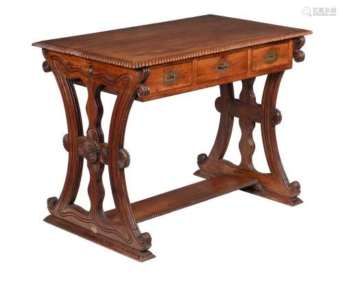 An Anglo-Indian exotic hardwood and brass inlaid writing or pay table