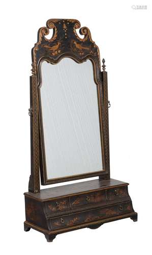 A Japanned dressing table mirror in Queen Anne style