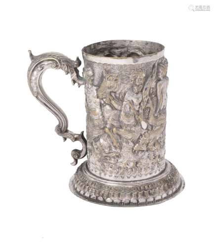 A German, probably Nuremberg, silver plated repousse brass tankard