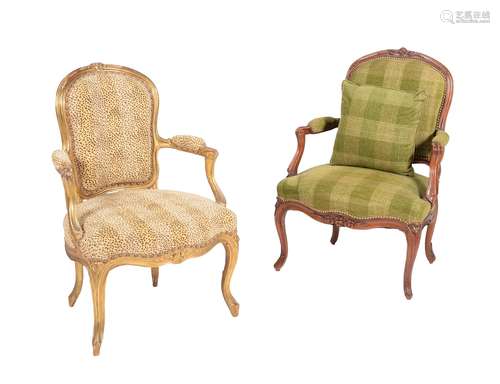 A walnut and upholstered armchair in Louis XVI style