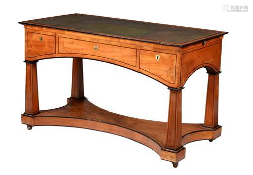 A Continental satinwood, ebony and ebonised banded desk