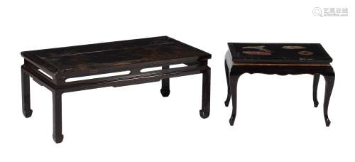 Two black lacquer low occasional tables