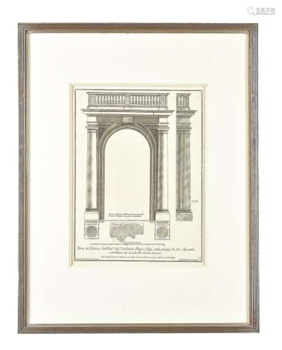 A set of nine framed architectural engravings to include Porto del Bastione