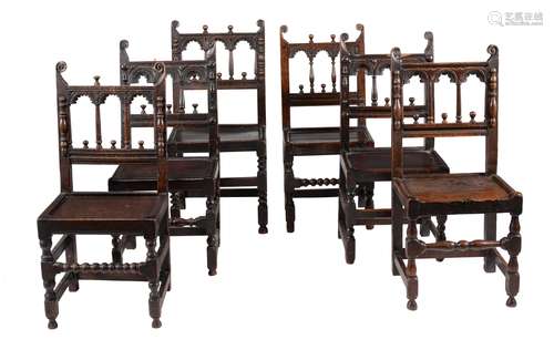 A set of six oak chairs in 17th century style