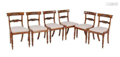 A set of six satin birch dining chairs in early Victorian style