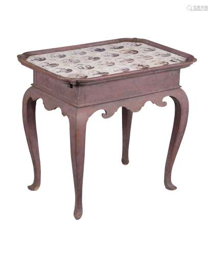 A Swedish burgundy-painted tray-top table