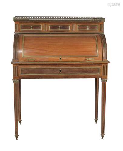 A French mahogany and gilt brass mounted cylinder bureau