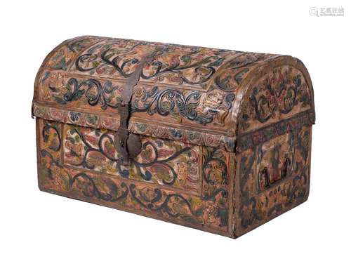 An embossed leather trunk, probably Spanish, in late 17th century style