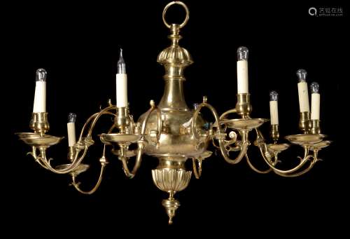 A gilt metal ten light chandelier
