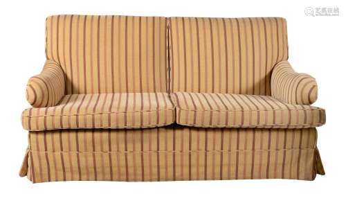 A striped upholstered sofa