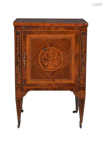A North Italian figured walnut and marquetry commode