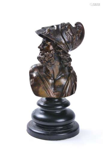 A Continental bronzed metal bust of Ajax