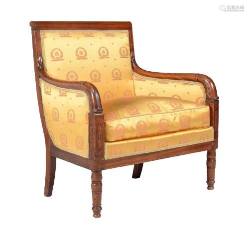 A Louis Philippe mahogany and upholstered marquise or armchair