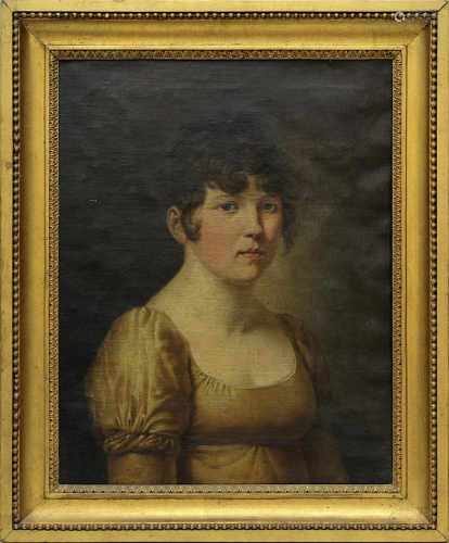 Porträtmaler, deutsch Anfang 19. Jh., Schulterstück einer jungen Damen des Empire, mit lockigem Haar