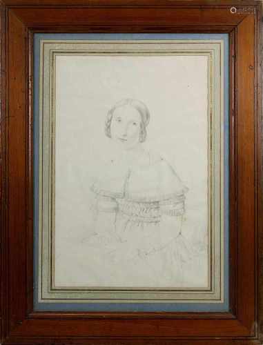 Biedermeier - Zeichner um 1830 / 40, sitzende junge Frau, Bleistiftzeichnung, Papier etwas gebräunt,
