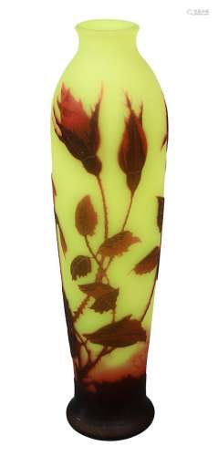 Edmond Rigot - Villeroy & Boch Jugendstil-Vase, Dekor Rosenstock, Wadgassen 1928 - 34, schlanke