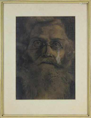 Porträtzeichner um 1900, Porträt eines bärtigen Mannes, mit Kneifer, Zeichnung aquarelliert u.