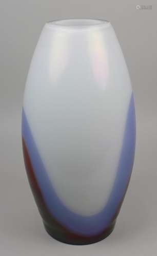 Große Formia Murano-Glasvase, Entwurf Roche Bobois, kürbisförmiger Klarglaskörper mit weißem
