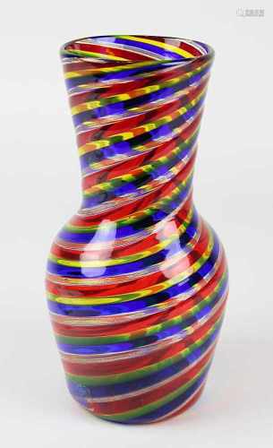 Elli Toso - Glasfadenvase, Murano, balusterförmige Vase mit spiralförmig aneinandergesetzten,