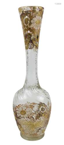 Seltene Gallé-Vase mit Himbeerblütendekor, Jugendstil, Émile Gallé, Nancy um 1895, Kristall-