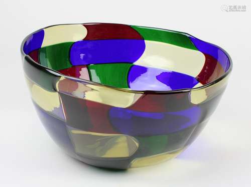 Pezzato Murano-Glasschale, tiefe Glasschale mit verschiedenfarbigen aneinandergesetzten und