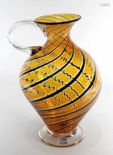 Murano Glaskrug, Hersteller Elli Toso, spiralförmig aneinandergestetzte und verschmolzene Glasfäden,