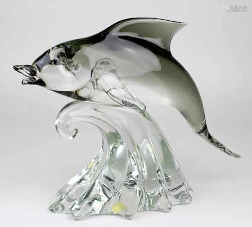Barbini, Alfrdedo (1912 Venedig-Venedig 2007), Murano Glasfigur Delfhin, vollplastische Figur aus