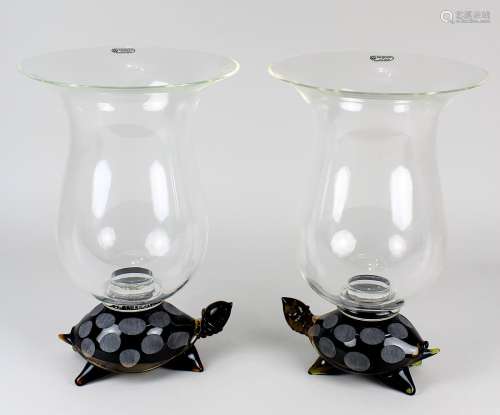 Paar Seguso Windlichter in Schildkrötenform, Murano, jew. handgeformte vollplastische Schildkröte