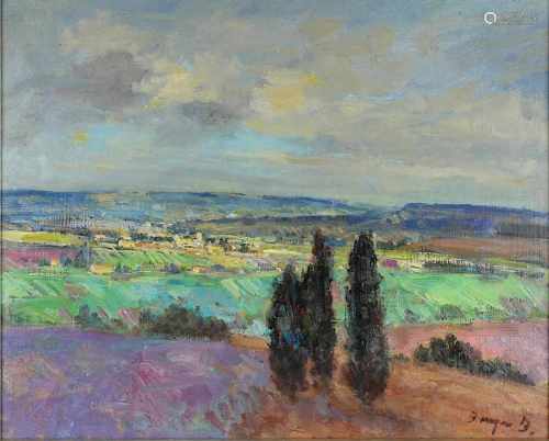 Breyer, Benno (Ommersheim 1939 - 2013 Ommersheim), Toskanische Landschaft, Öl auf Karton, rechts
