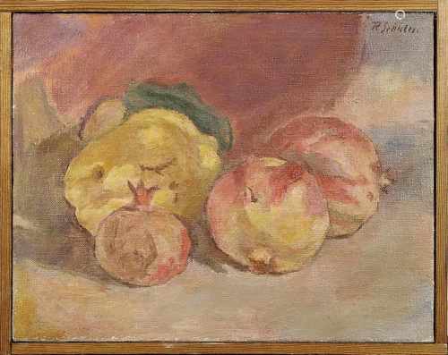 Schuler, Rudolf (geb. Großrosseln 1931), Stilleben mit Granatäpfeln, Öl auf Leinwand, re. o.