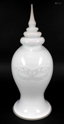 Murano Glas-Deckelvase Luxury Glass Murano, Vetreria Formia, Kristall-Klarglas mit weißem opakem
