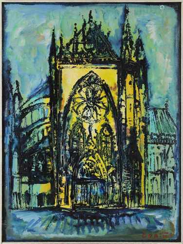 Gorius, Wolfgang (Hagen 1932 - 2003 Saarbrücken) Gotische Kathedrale, Öl auf Hartfaser, rechts unten