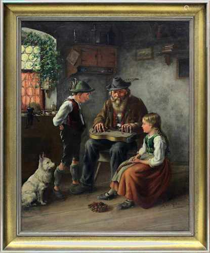 Müller, Ernst Immanuel (Stuttgart 1844 - 1915 München), Zither spielender bayerischer Bauer in
