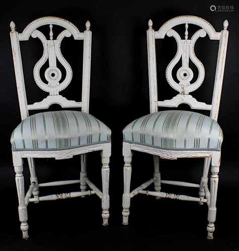 Paar Stühle im Louis XVI / Gustavianischen Stil, Dänemark 18/19. Jh., Holz geschnitzt u.